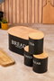 Hermia Juego de 4 Cajas de Almacenamiento de Metal con Tapas de Madera, Negro